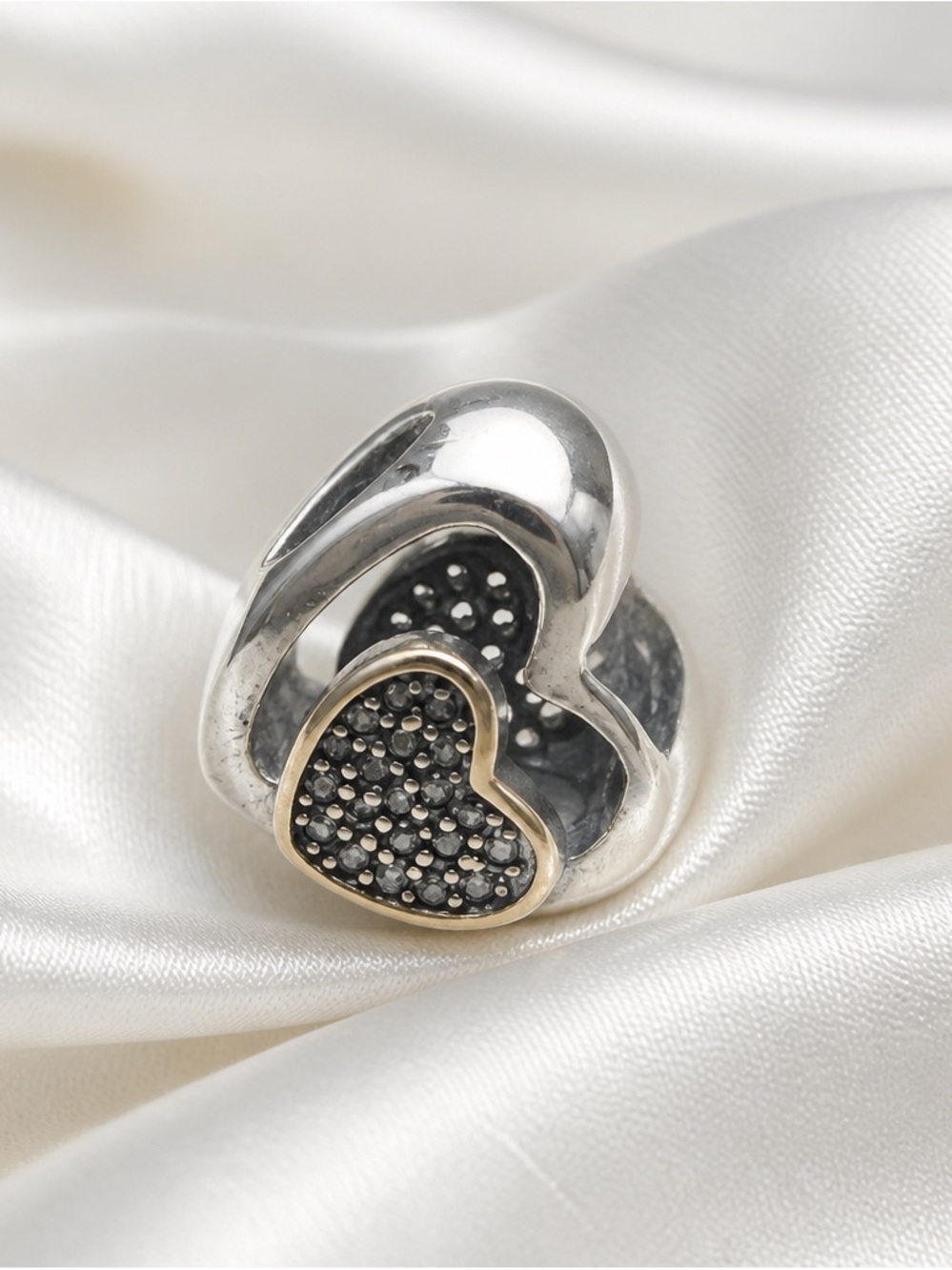 Pandora Silver Heart Charm with Gold Accent new with out tag
